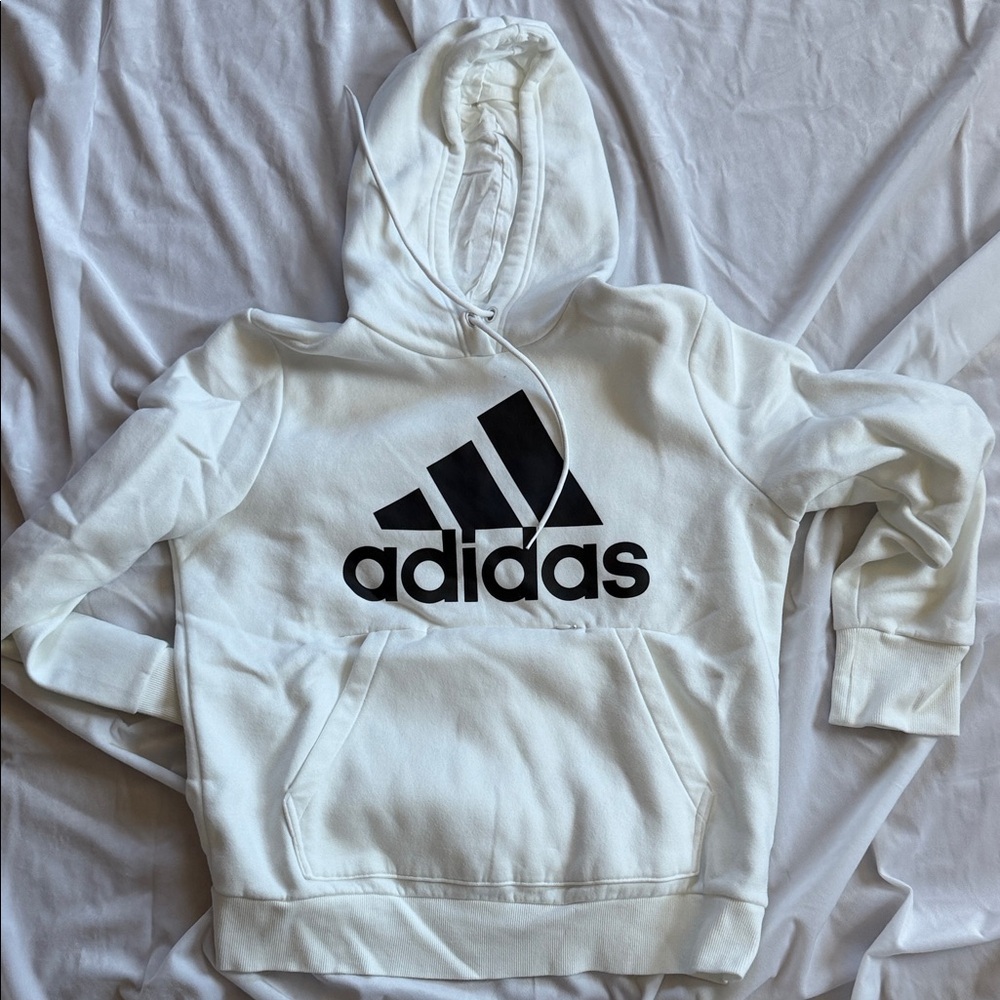 adidas White Hoodie with Black Logo Graphic